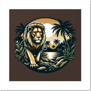 A Proud Lion Prowling A Watering Hole In The Jungle The King of the Jungle Lion Posters and Art